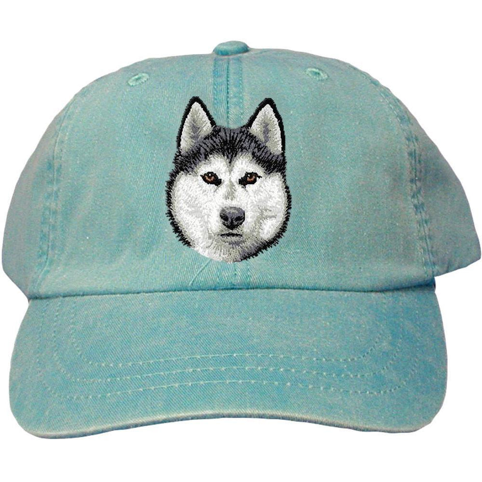 Embroidered Baseball Caps Turquoise  Siberian Husky D121