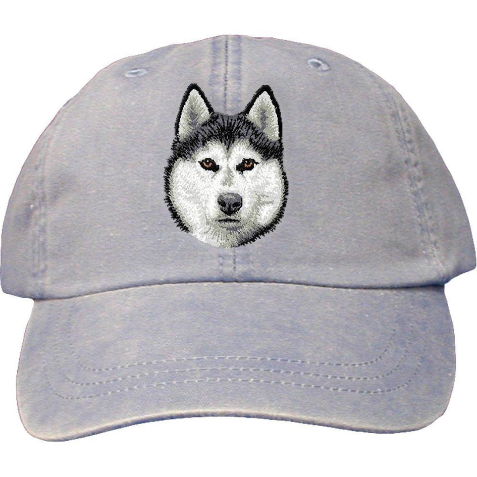Embroidered Baseball Caps Light Blue  Siberian Husky D121