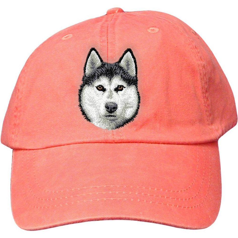 Embroidered Baseball Caps Peach  Siberian Husky D121
