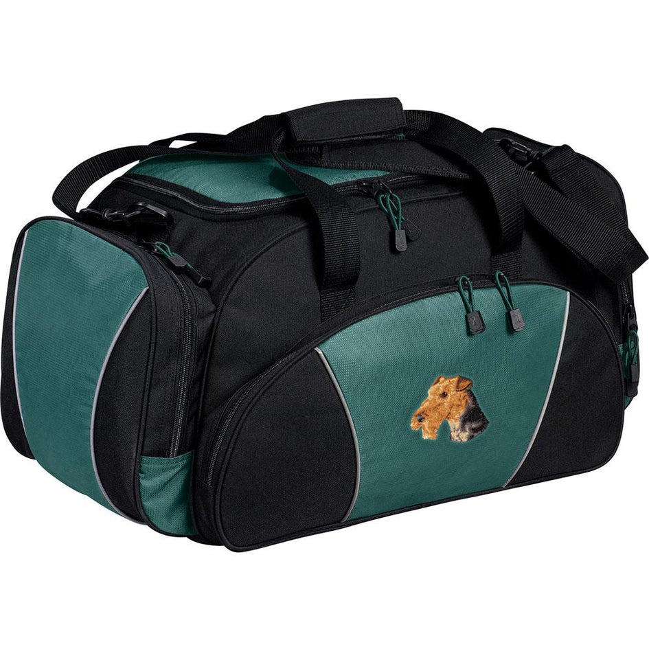 Embroidered Duffel Bags Hunter Green  Airedale Terrier D67