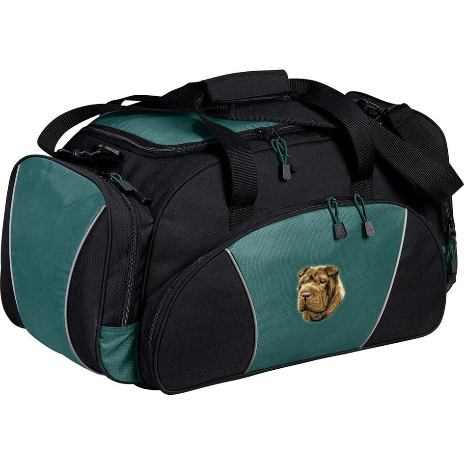 Embroidered Duffel Bags Hunter Green  Chinese Shar Pei D45