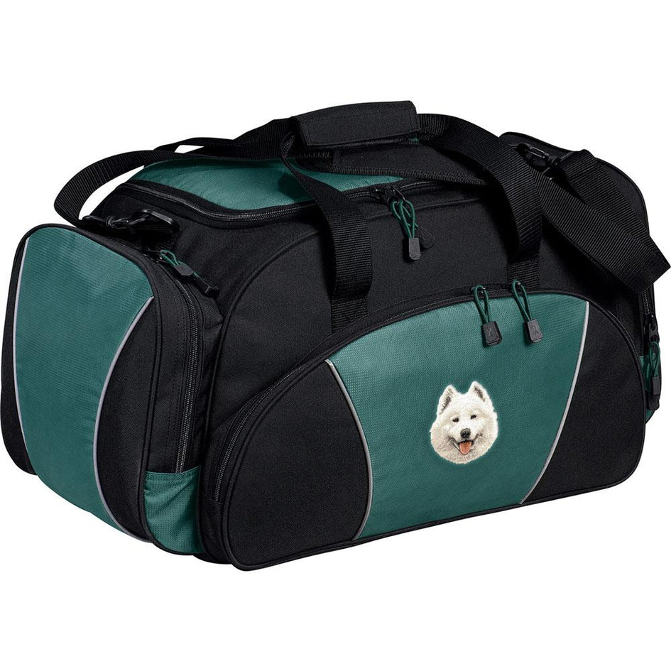 Embroidered Duffel Bags Hunter Green  Samoyed D62