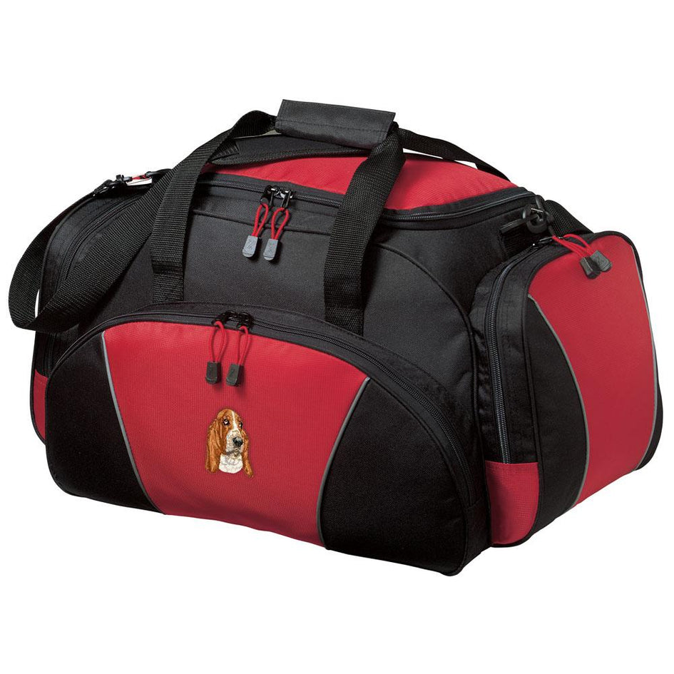 Embroidered Duffel Bags Red  Basset Hound DV286