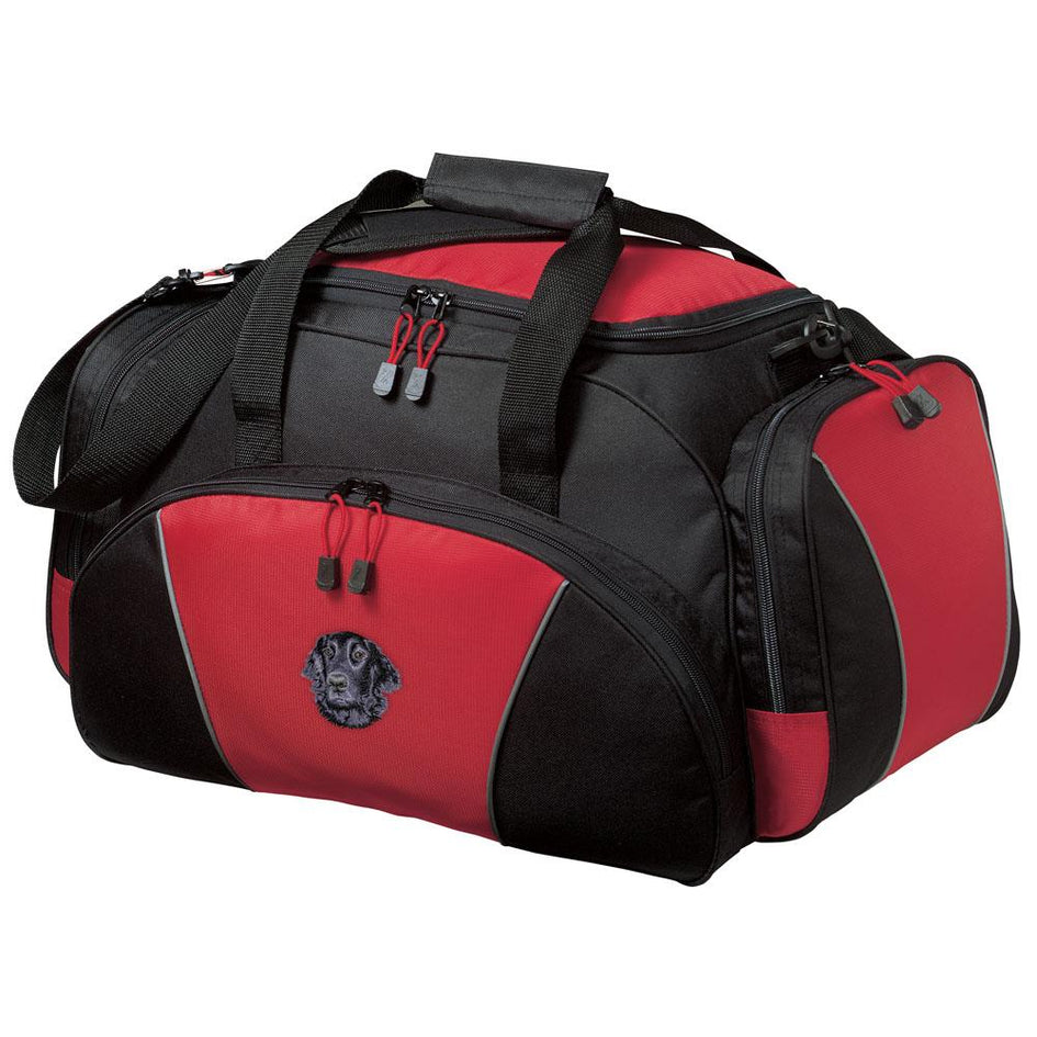 Embroidered Duffel Bags Red  Flat Coated Retriever D53