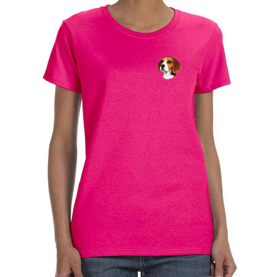Embroidered Ladies T-Shirts Hot Pink 3X Large Beagle D31