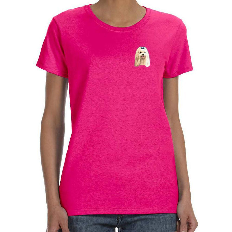 Embroidered Ladies T-Shirts Hot Pink 3X Large Maltese D64