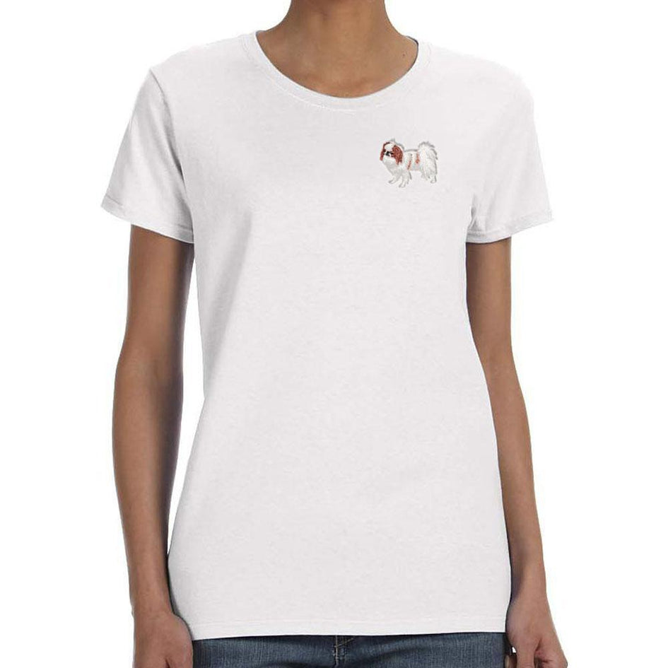 Japanese Chin Embroidered Ladies T-Shirts