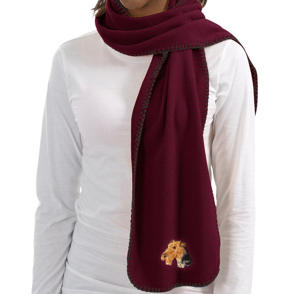 Embroidered Scarves Maroon  Airedale Terrier D67