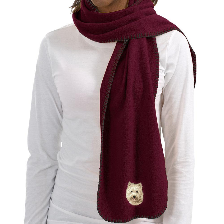 Embroidered Scarves Maroon  Cairn Terrier D106