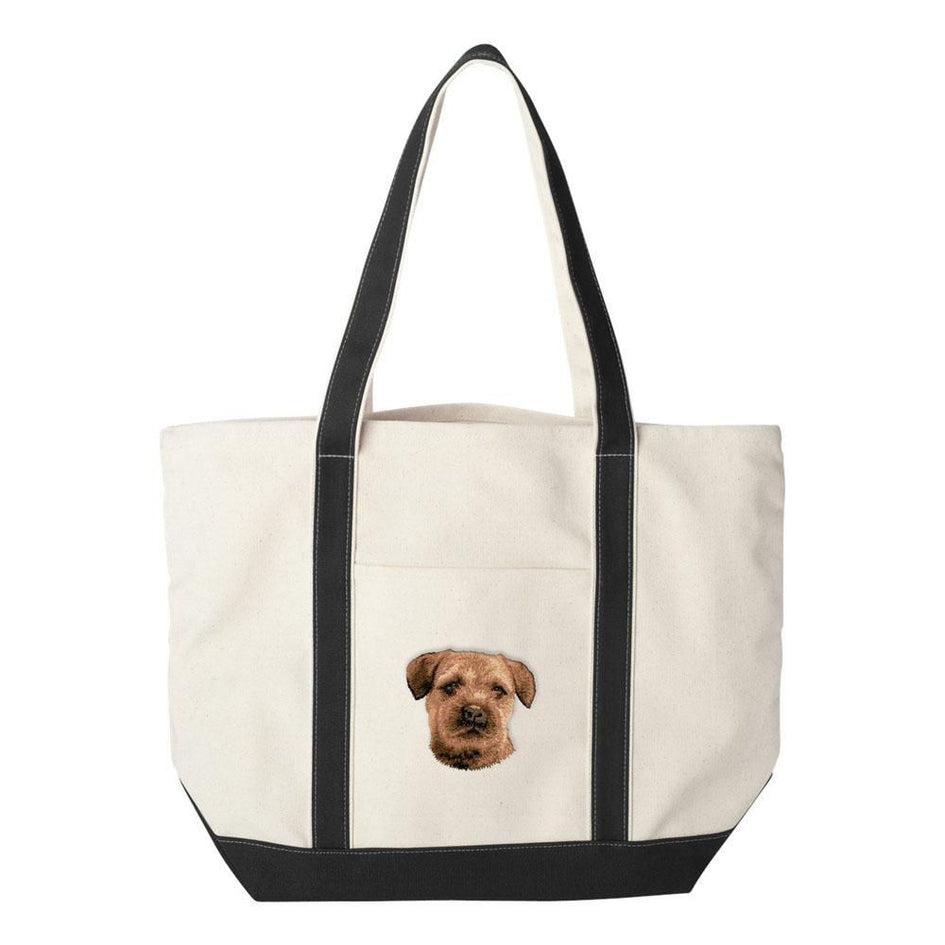 Embroidered Tote Bag Black  Border Terrier D51