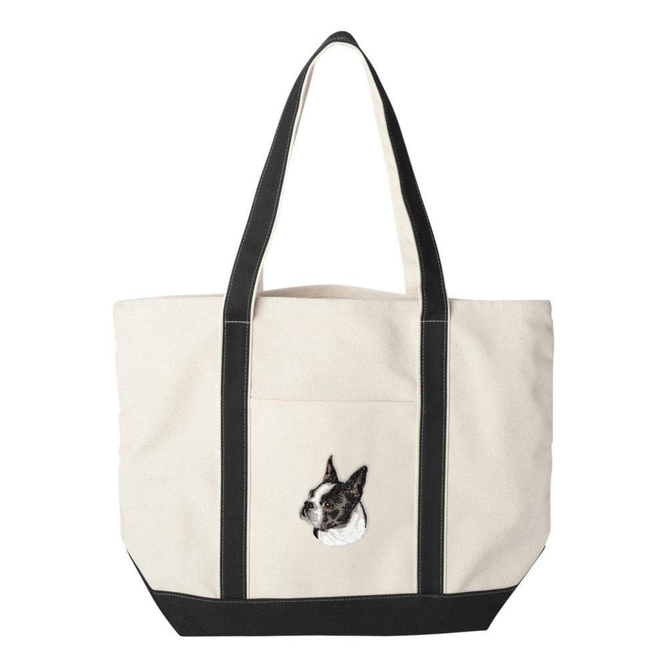 Embroidered Tote Bag Black  Boston Terrier D50