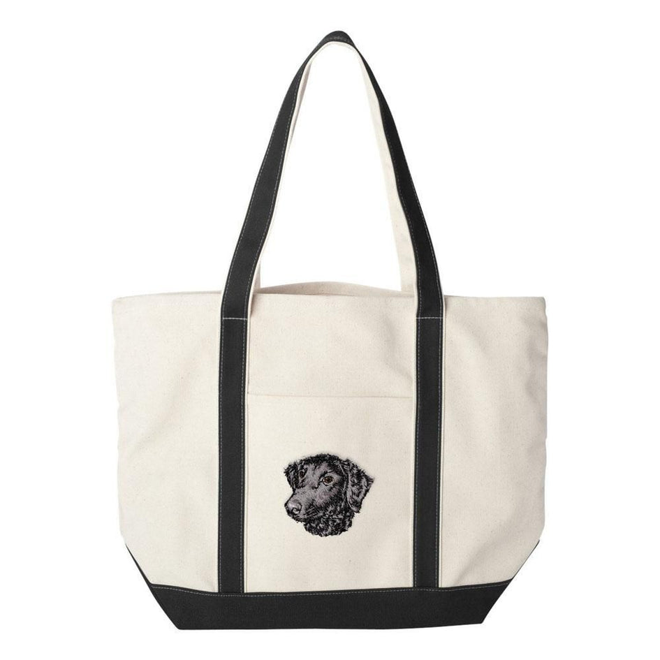 Embroidered Tote Bag Black  Curly Coated Retriever D137