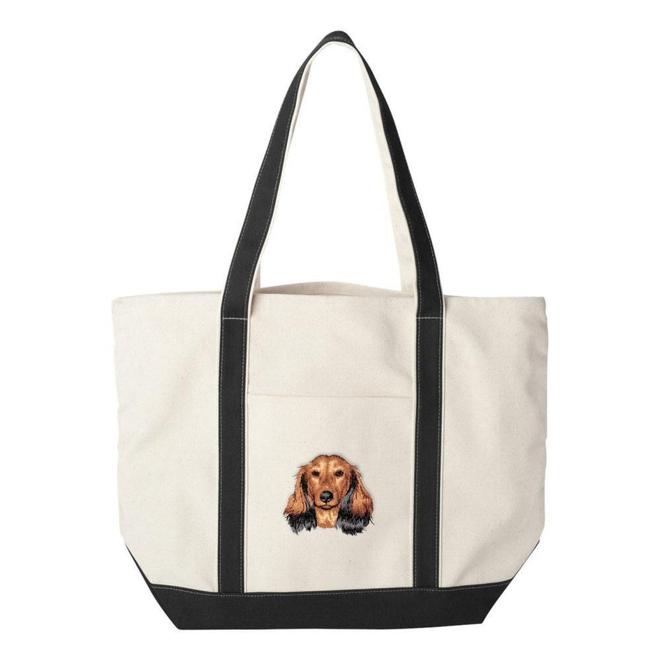 Embroidered Tote Bag Black  Dachshund D109