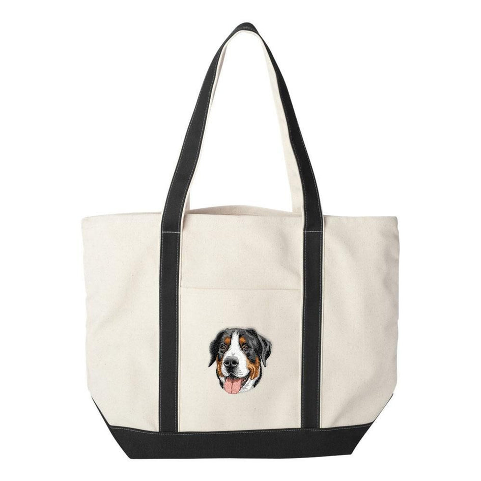 Embroidered Tote Bag Black  Greater Swiss Mountain Dog DV379