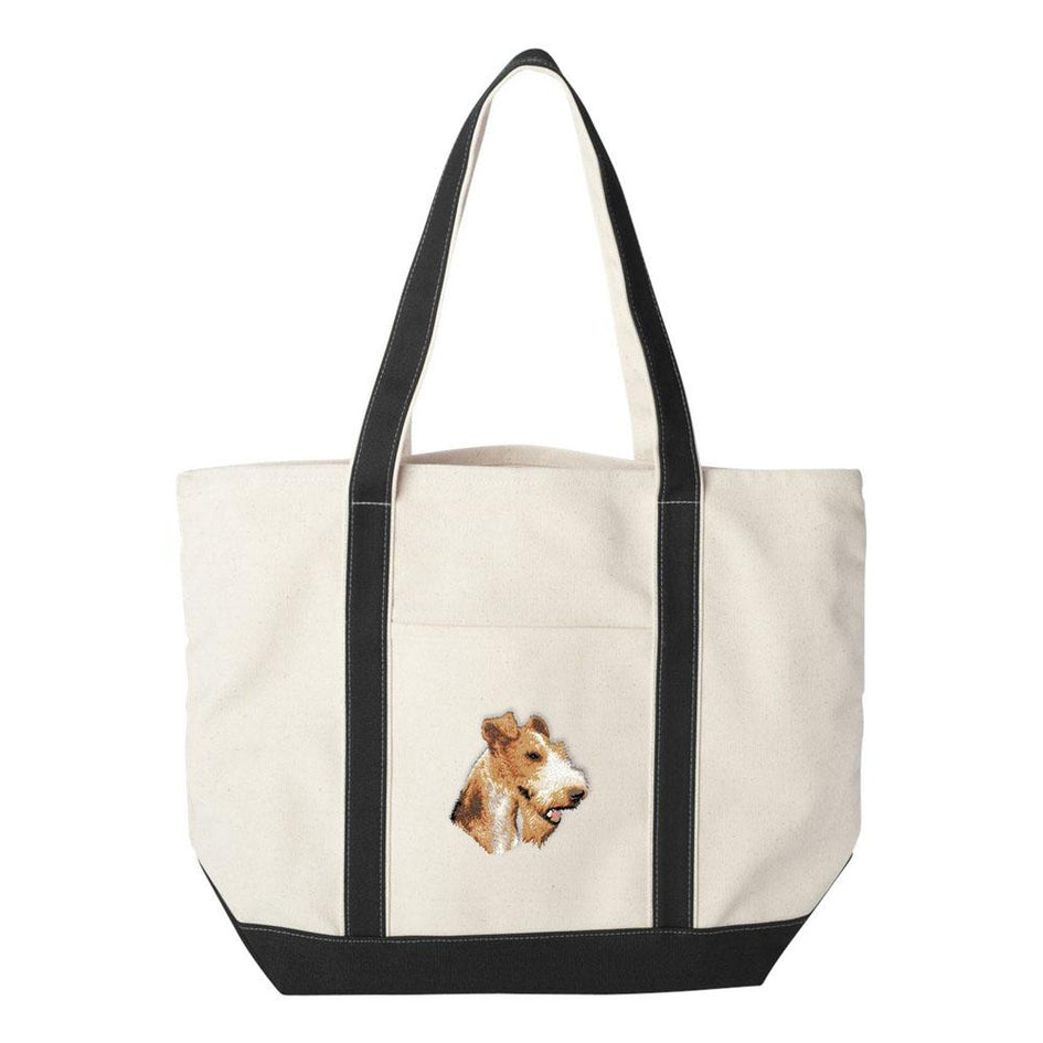 Embroidered Tote Bag Red  Wire Fox Terrier D107