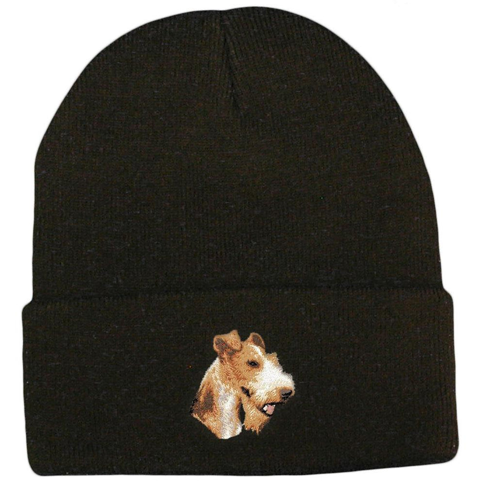 Embroidered Beanies Black  Wire Fox Terrier D107