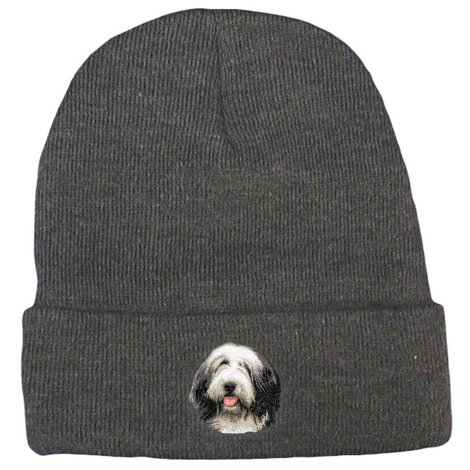 Embroidered Beanies Gray  Bearded Collie D37