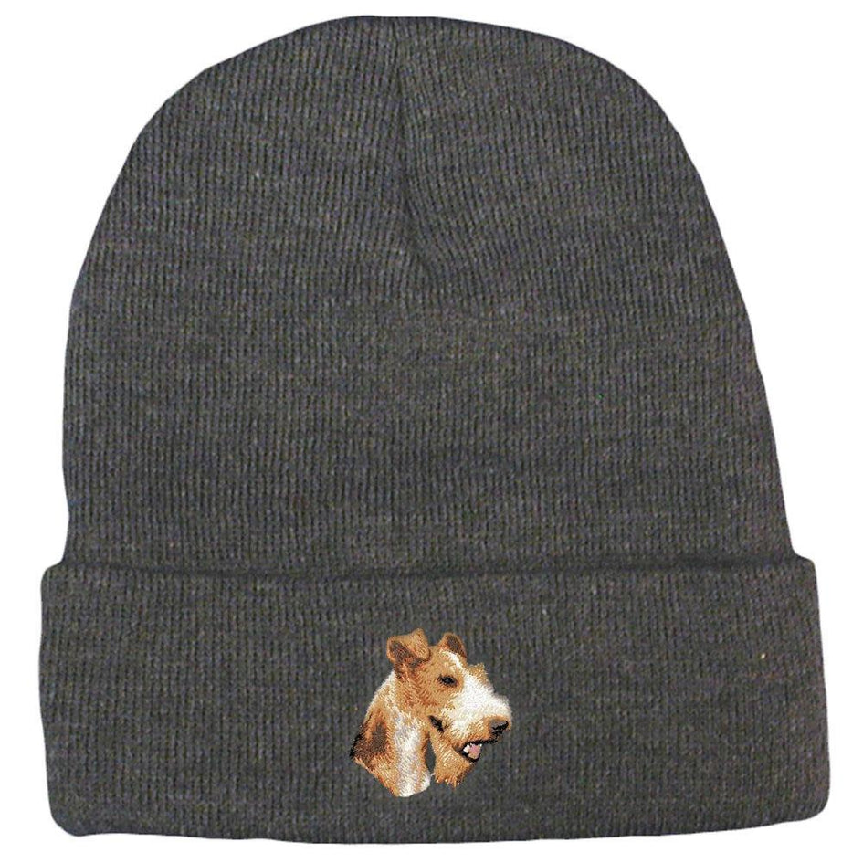 Embroidered Beanies Gray  Wire Fox Terrier D107