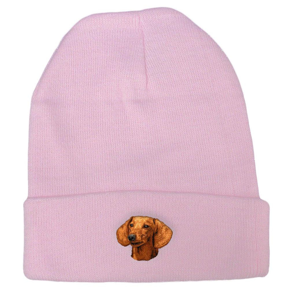 Embroidered Beanies Pink  Dachshund D29