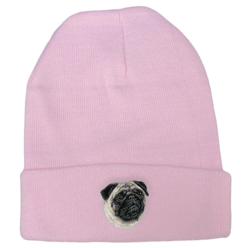 Embroidered Beanies Pink  Pug D63