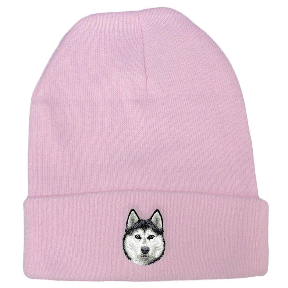 Embroidered Beanies Pink  Siberian Husky D121