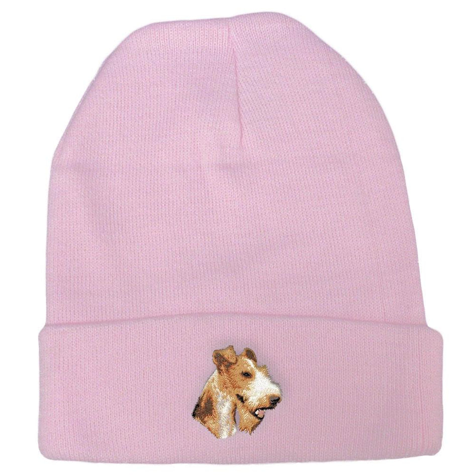 Embroidered Beanies Pink  Wire Fox Terrier D107