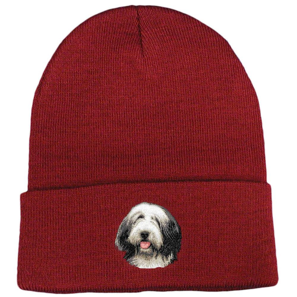 Embroidered Beanies Maroon  Bearded Collie D37