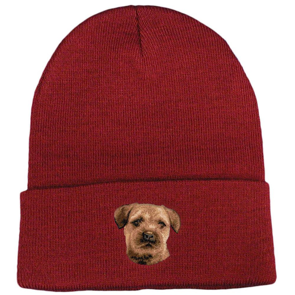 Embroidered Beanies Maroon  Border Terrier D51