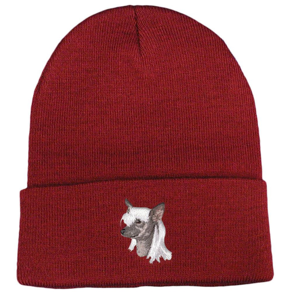 Embroidered Beanies Maroon  Chinese Crested D140