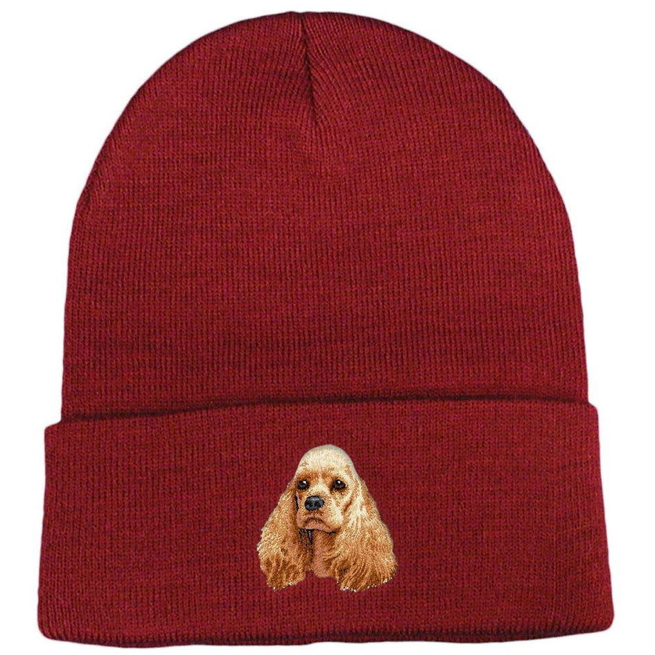 Embroidered Beanies Maroon  Cocker Spaniel D20