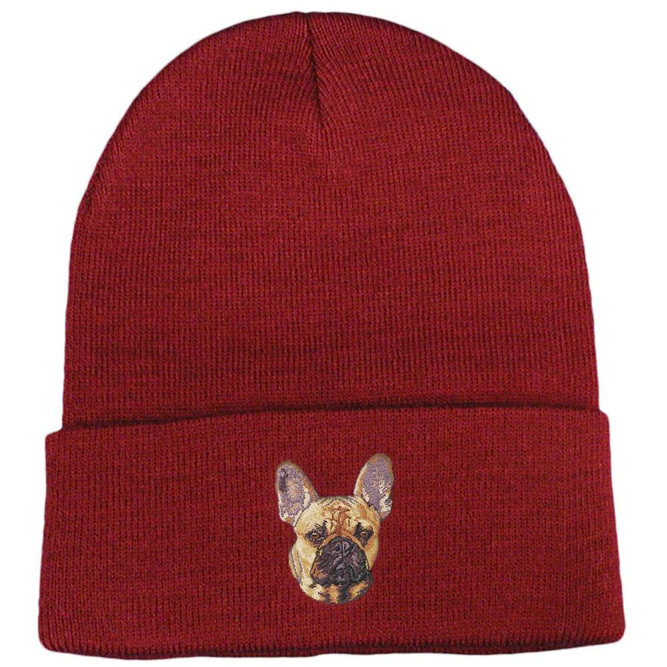 Embroidered Beanies Maroon  French Bulldog DN333