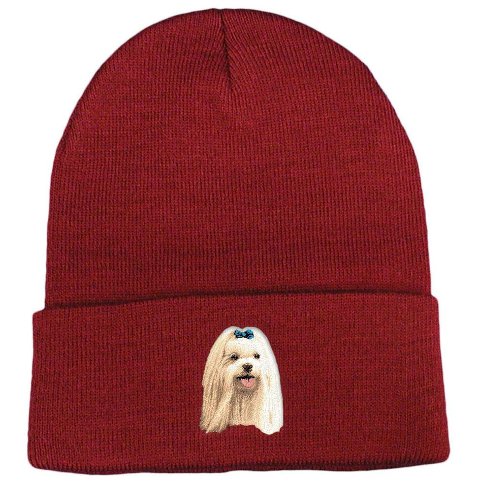 Embroidered Beanies Maroon  Maltese D64