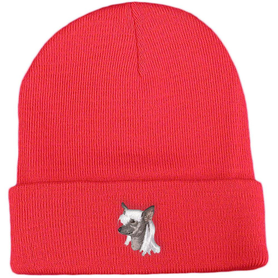 Embroidered Beanies Red  Chinese Crested D140