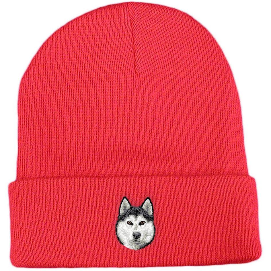 Embroidered Beanies Red  Siberian Husky D121