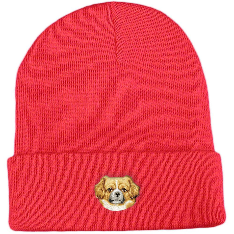 Embroidered Beanies Red  Tibetan Spaniel D87
