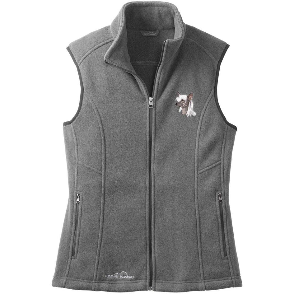 Embroidered Ladies Fleece Vests Gray 3X Large Chinese Crested D140