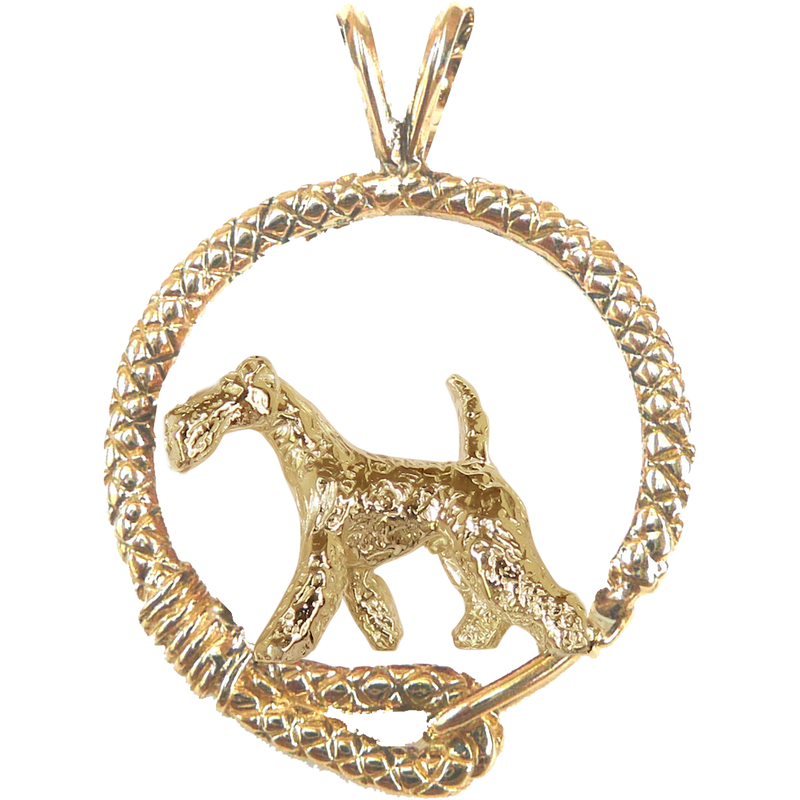 Airedale Terrier Solid 14K Gold Leash Pendant