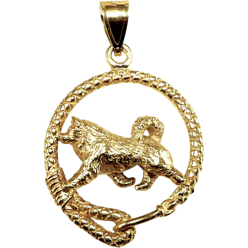 Alaskan Malamute Solid 14K Gold Leash Pendant