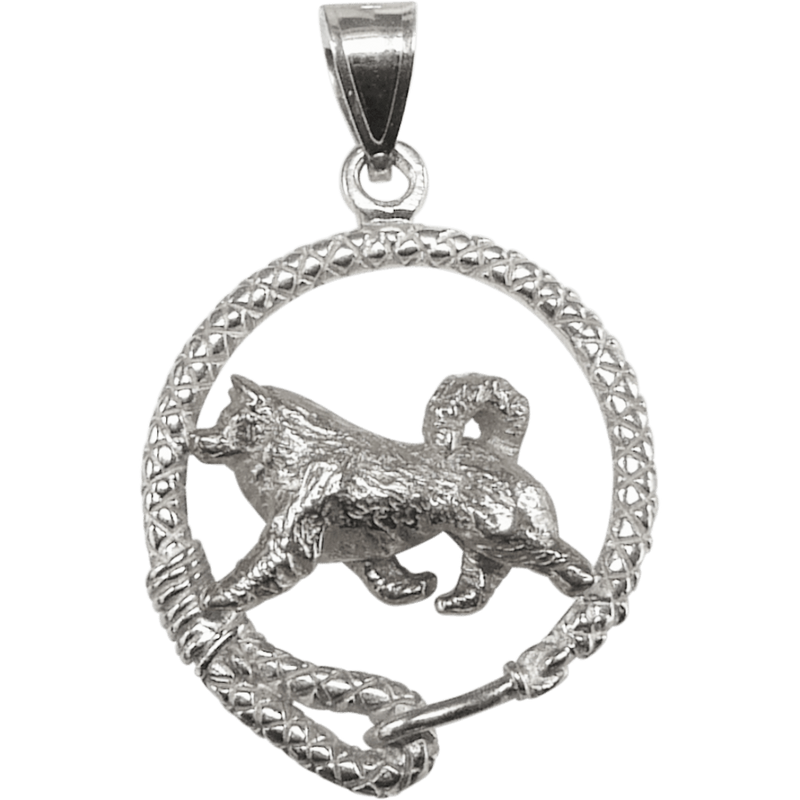 Alaskan Malamute in Solid Sterling Silver Leash Pendant