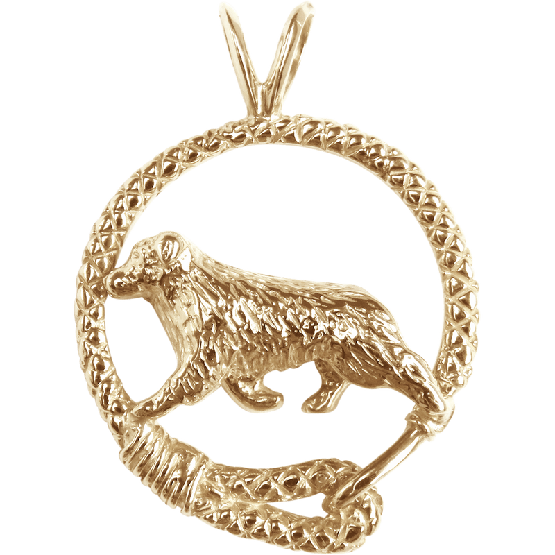 Australian Shepherd Solid 14K Gold  Leash Pendant