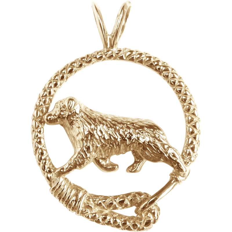 Australian Shepherd Solid 14K Gold Leash Pendant