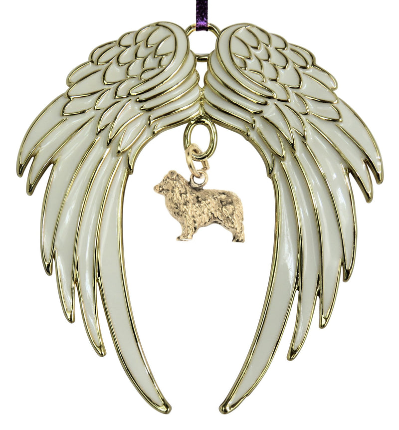 Australian Shepherd Gold Plated Holiday Angel Wing Ornament