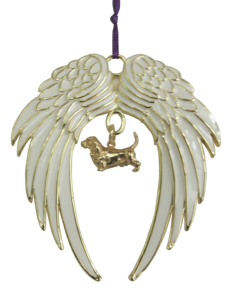 Basset Hound Gold Plated Holiday Angel Wing Ornament