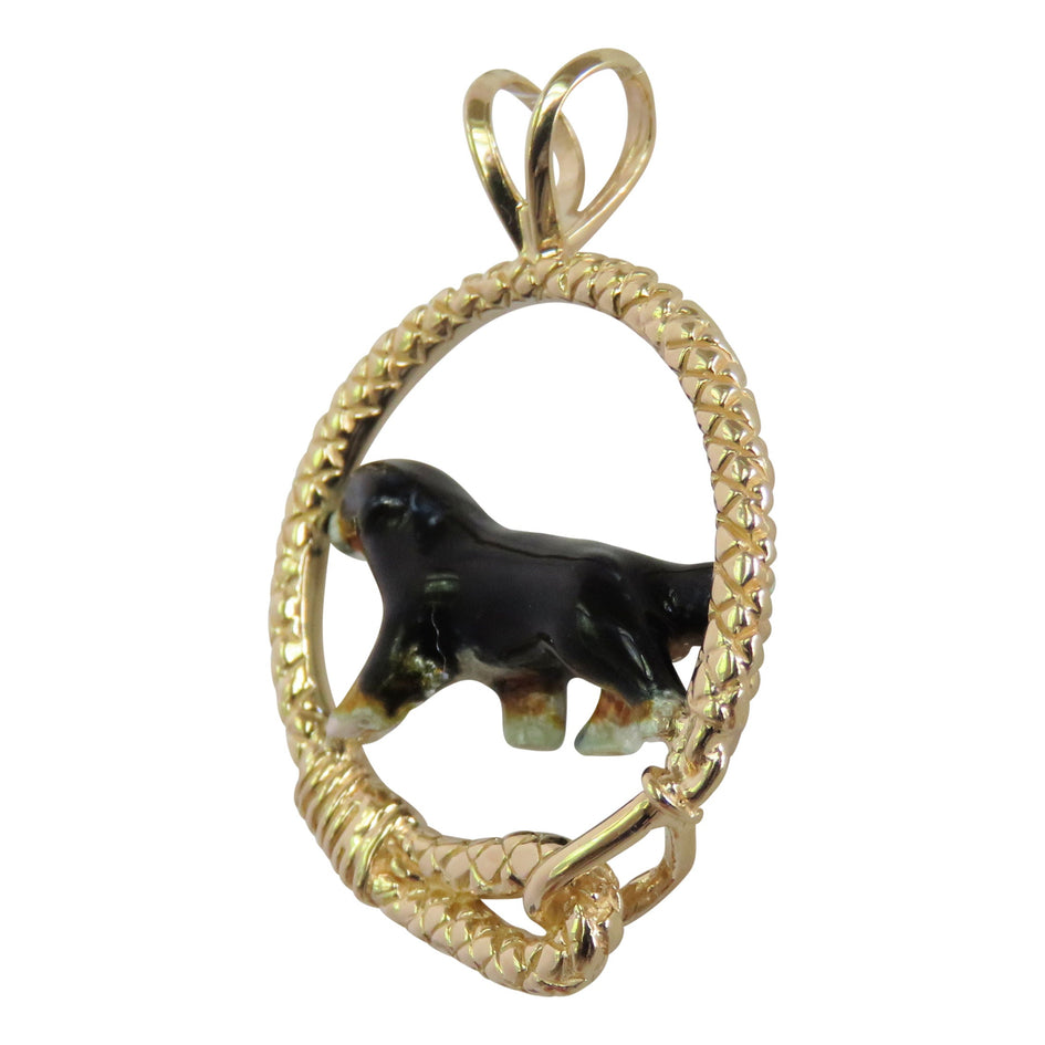 Bernese Mountain Dog in 14K Gold Leash Pendant Custom Enamel