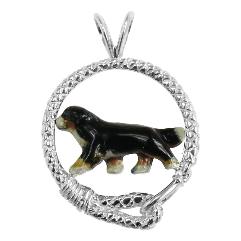 Bernese Mountain Dog in Sterling Silver Leash Pendant Custom Enamel