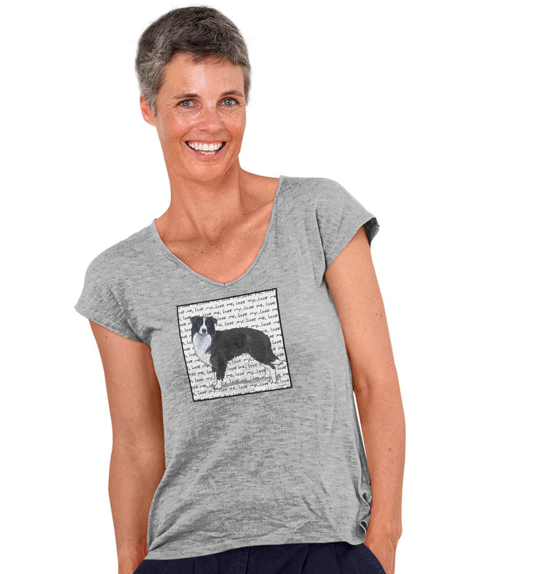 Border Collie Love Text - Women's V-Neck T-Shirt
