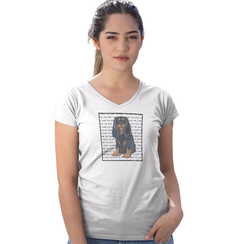 Black & Tan Cavalier King Charles Spaniel Love Text - Women's V-Neck T-Shirt