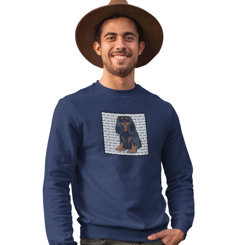 Black & Tan Cavalier King Charles Spaniel Love Text - Adult Unisex Crewneck Sweatshirt