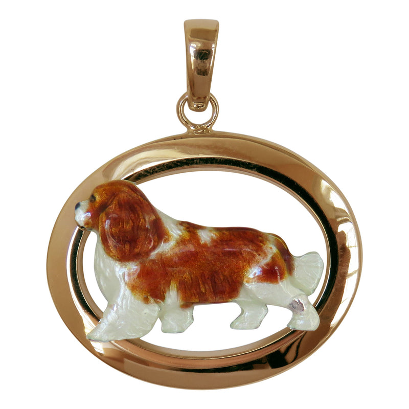Cavalier King Charles Spaniel in 14K Gold Medium Oval Pendant Custom Enamel