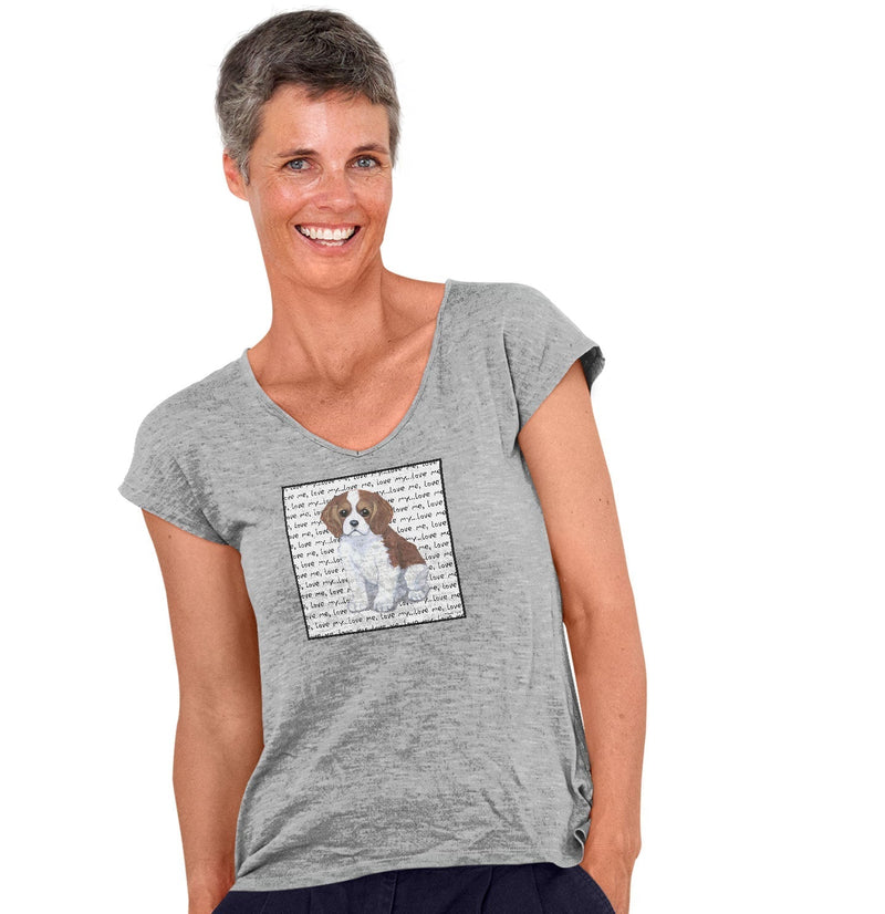 Cavalier King Charles Spaniel Puppy Love Text - Women's V-Neck T-Shirt